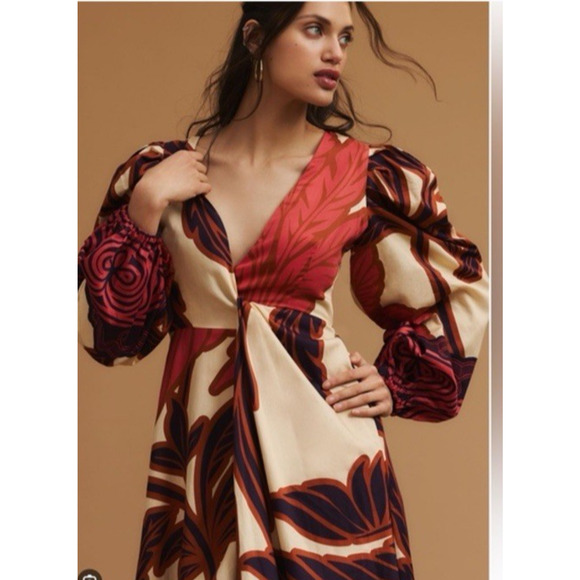 Eugenia Fernandez Maxi Dress Small Boho Wrap Midi Satin Floral Flaws - Picture 2 of 13